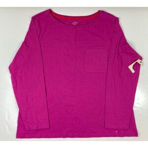 St. Johns Bay Womens Pink Long-Sleeve Breast Pocket Tee Shirt Size XXL
